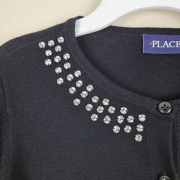 The Children's Place Girl's Black Embellished Neck Cardigan Sweater Large - Picture 6 of 13